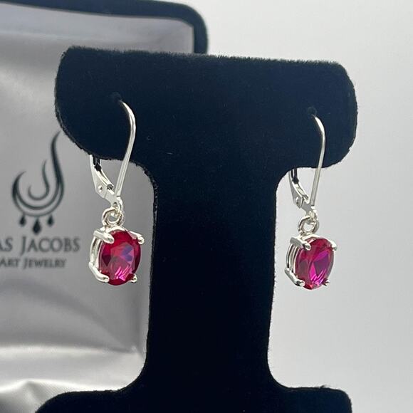Beautiful 3ctw Oval Cut Ruby Earrings in Sterling Silver - Picture 3 of 4